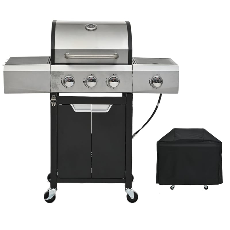 3 Burner Propane Gas Grill with Side Burner Cover Stainless Steel BBQ Grill