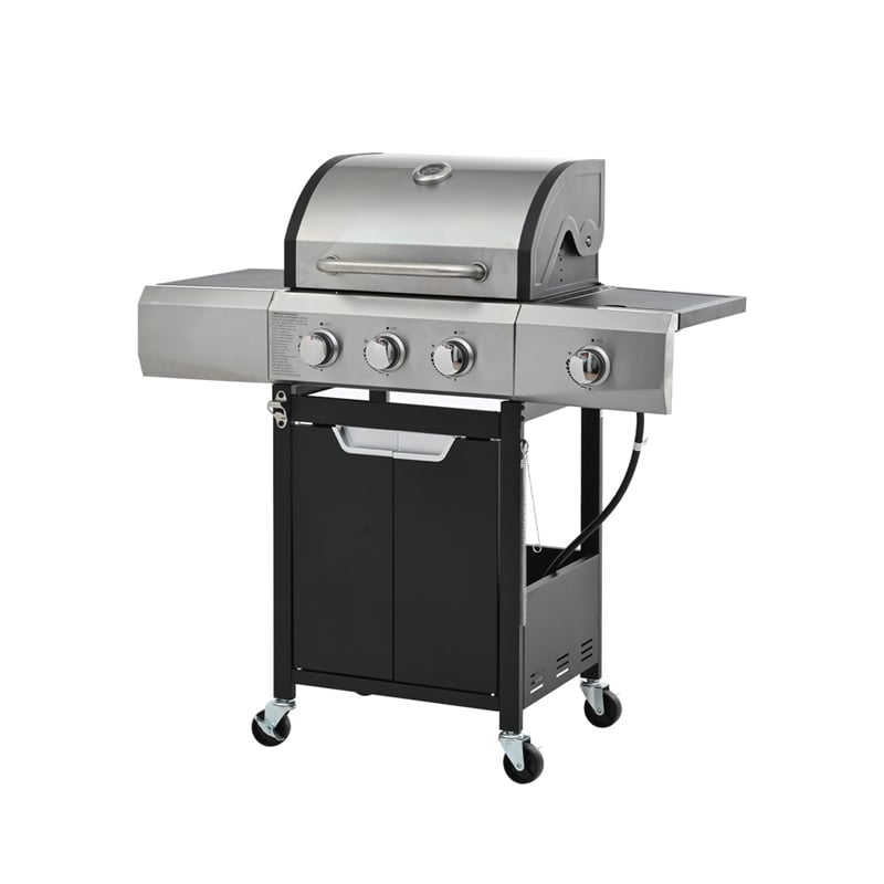 3 Burner Propane Gas Grill with Side Burner Cover Stainless Steel BBQ Grill