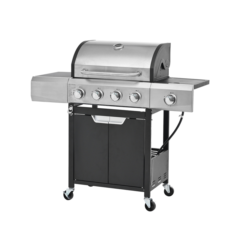 4 Burner Propane Gas Grill with Side Burner Cover  Stainless Steel  BBQ Grill