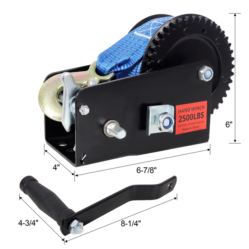 2500 lbs Hand Winch with 32.8 ft Strap Two Way Ratchet for Boat  Trailer/  ATV