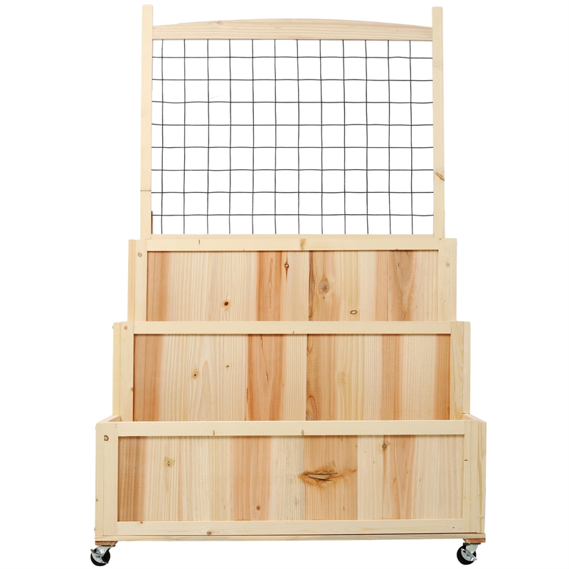 3-Tier Vertical Garden Bed with Trellis Wheels & Storage 53 Natural Finish