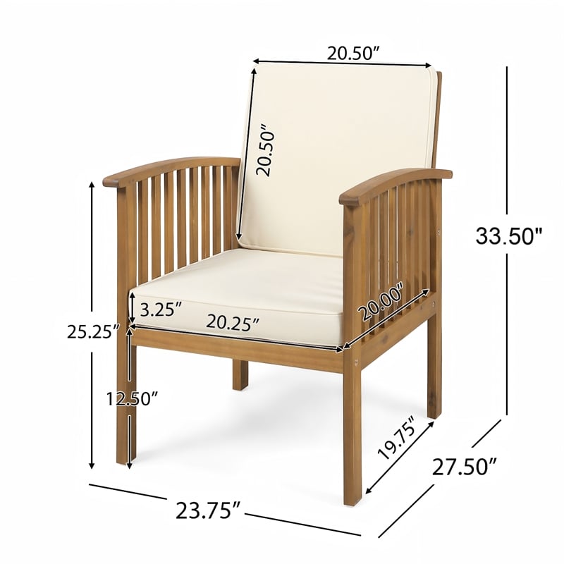 Acacia Wood Outdoor Club Chair with Cushions and Rope Arms