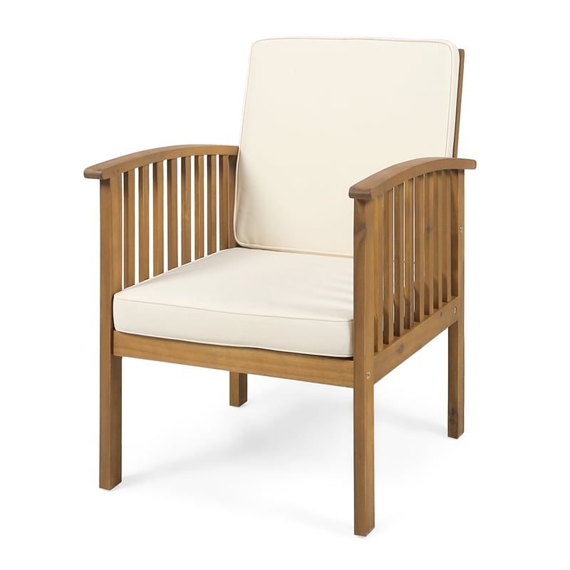 Acacia Wood Outdoor Club Chair with Cushions and Rope Arms