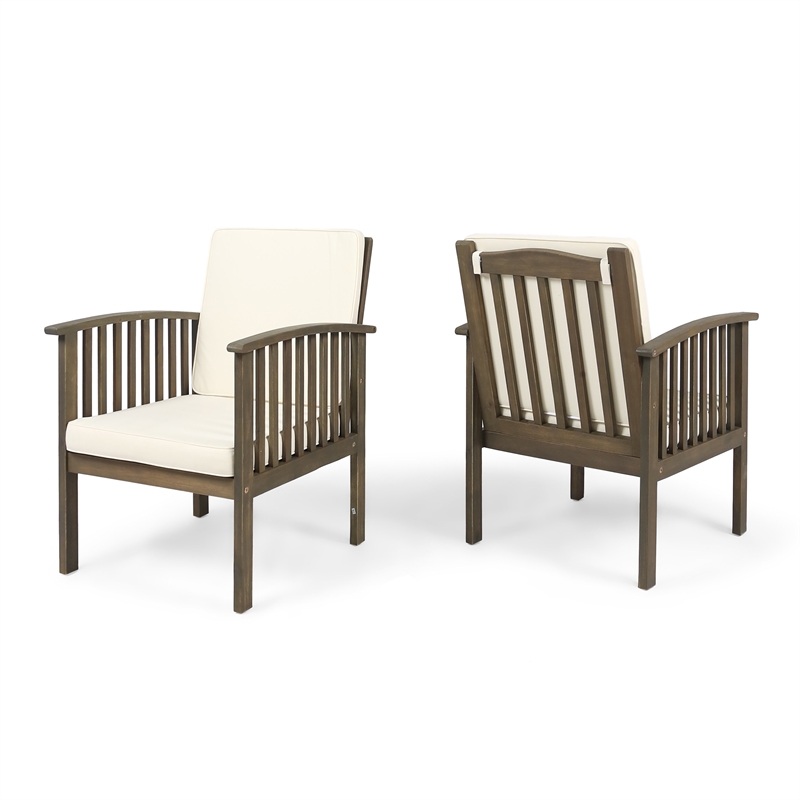 Acacia Wood Outdoor Club Chair with Cushions and Rope Accents Set of 2