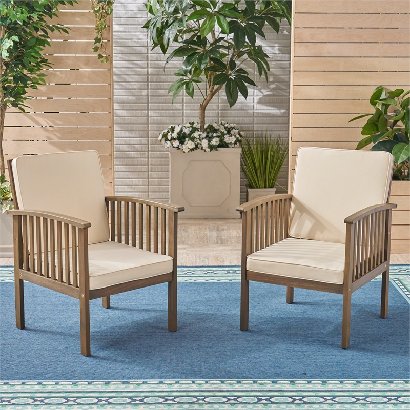 Acacia Wood Outdoor Club Chair with Cushions and Rope Accents Set of 2