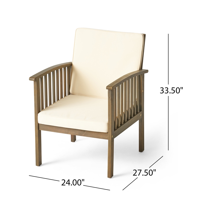 Acacia Wood Outdoor Club Chair with Cushions and Rope Accents Set of 2