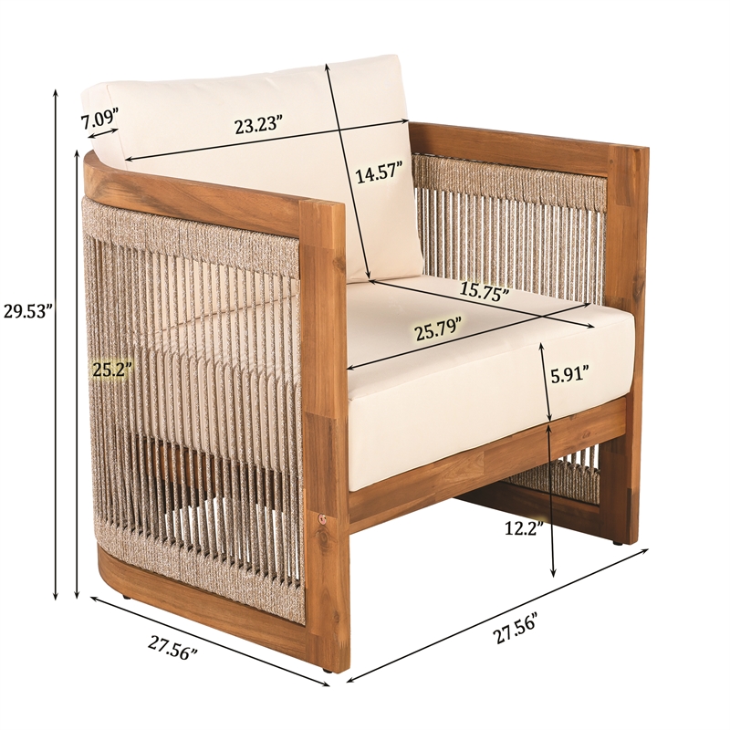 Acacia Wood Outdoor Club Chair with Cushions