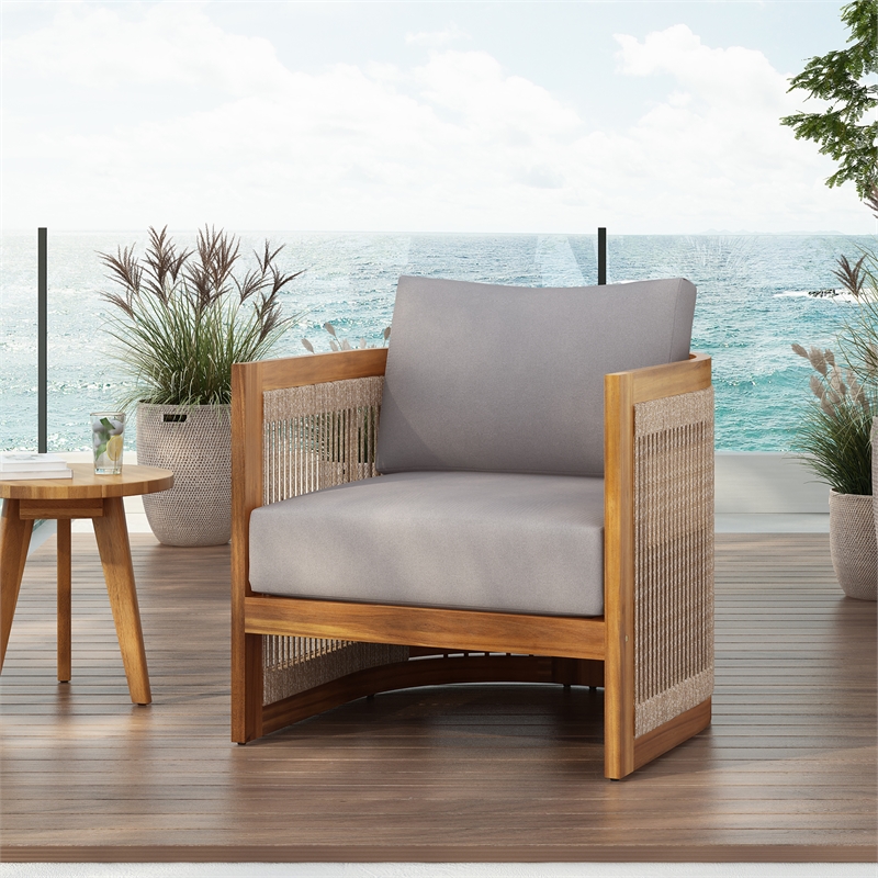Acacia Wood Outdoor Club Chair with Rope Accents