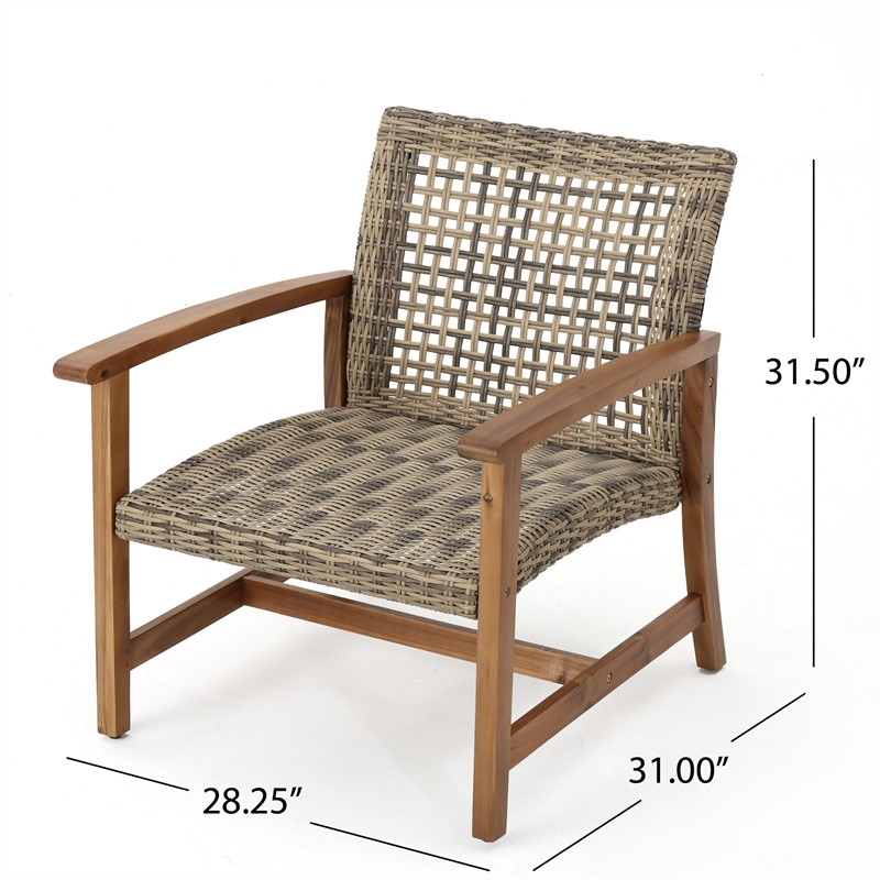 Set of 2 Outdoor Acacia Wood Wicker Club Chairs with Cushions