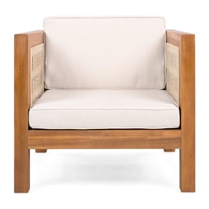 Outdoor Acacia Club Chair with Rope Arms and Cushions