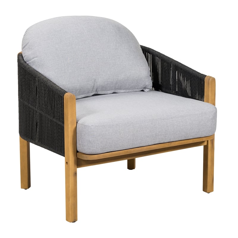 Outdoor Wood Club Chair with Gray Cushion