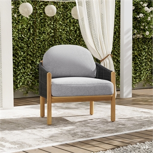 Outdoor Wood Club Chair with Gray Cushion