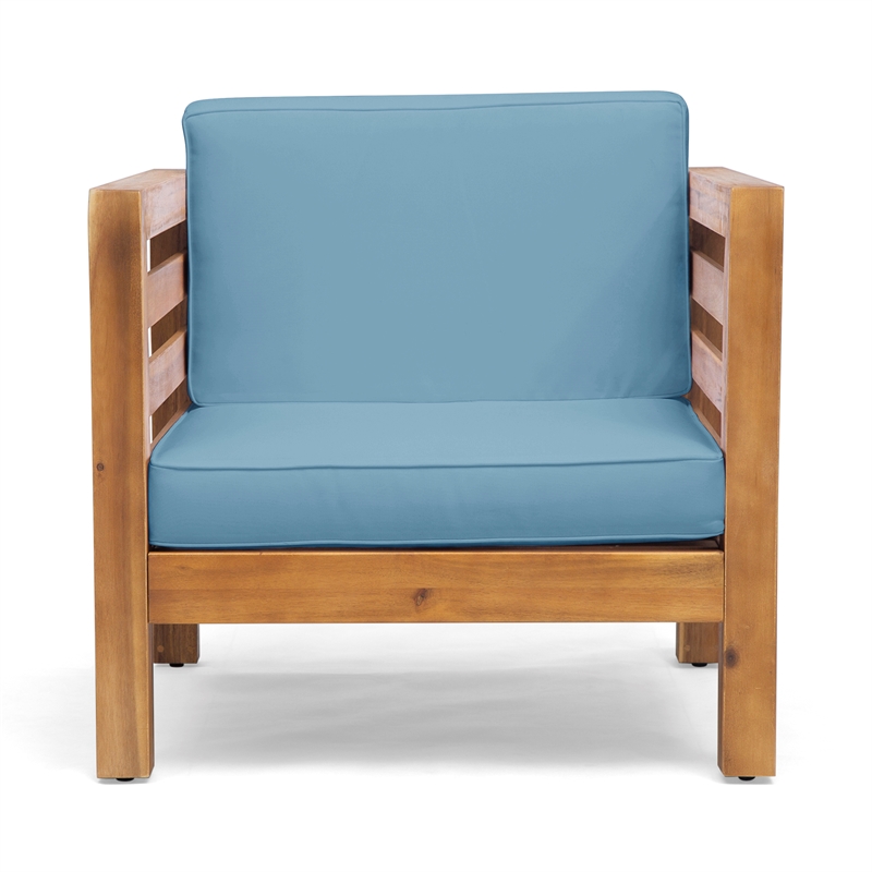 Modern Outdoor Wood Club Chair with Rope Accents and Cushions