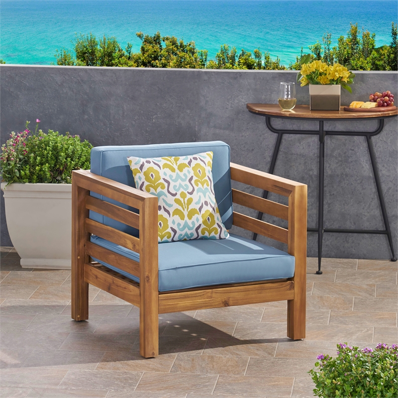 Modern Outdoor Wood Club Chair with Rope Accents and Cushions