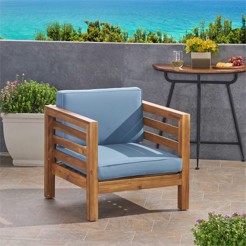 Modern Outdoor Wood Club Chair with Rope Accents and Cushions