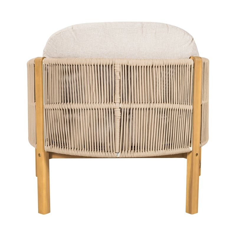 Outdoor Wood Club Chair with Beige Rope Cushions