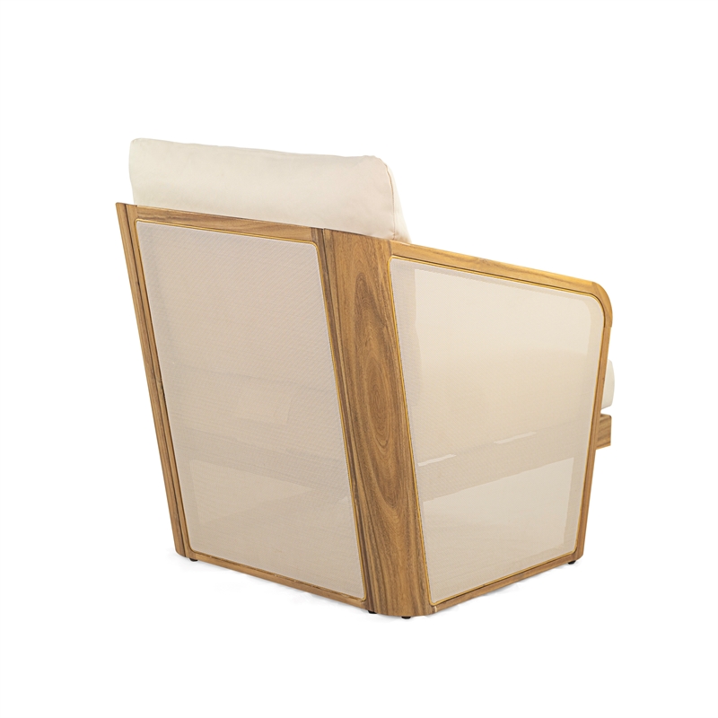 Acacia Wood Outdoor Club Chair with Mesh and Cushions