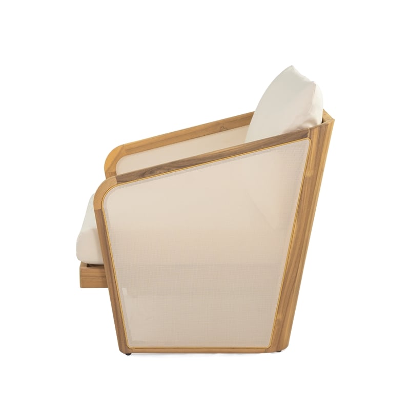 Acacia Wood Outdoor Club Chair with Mesh and Cushions