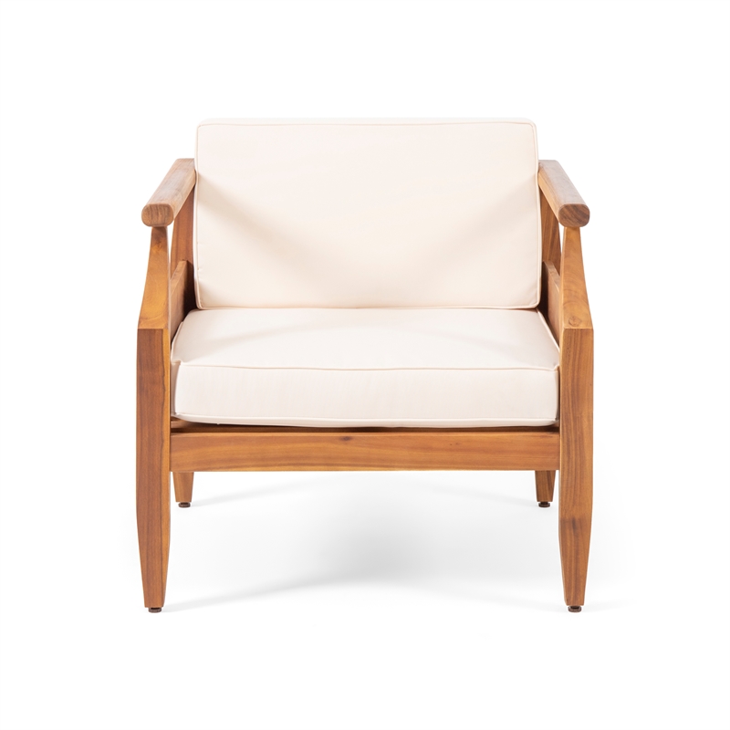 Cream Modern Swivel Lounge Chair with Solid Wood Base