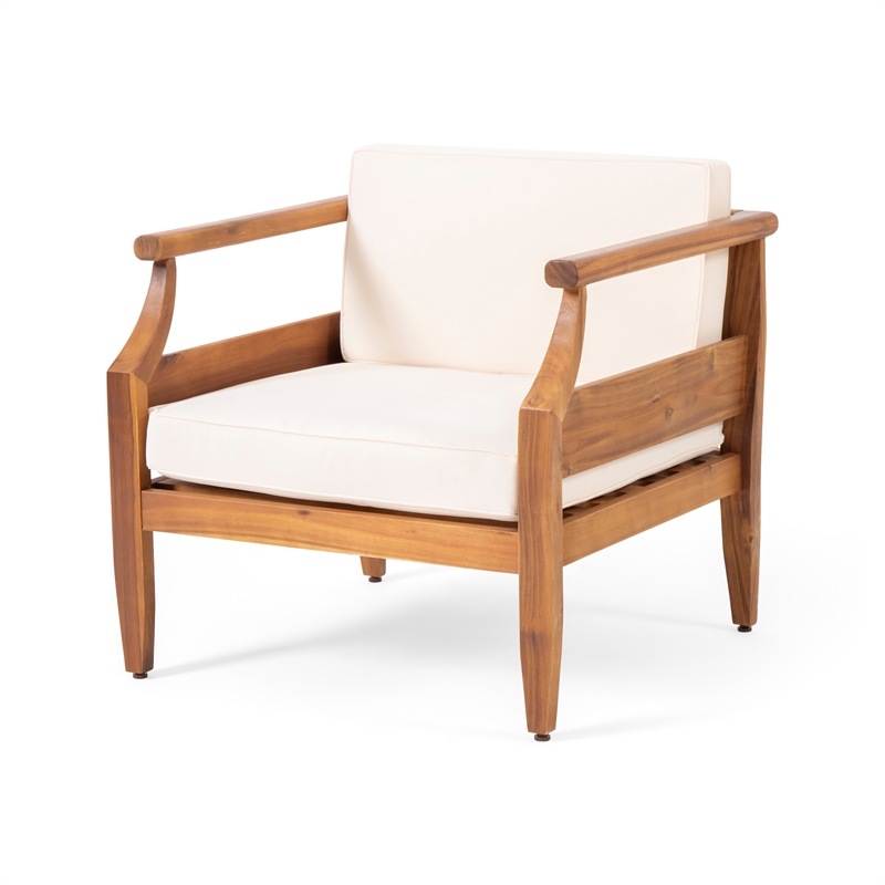 Cream Modern Swivel Lounge Chair with Solid Wood Base
