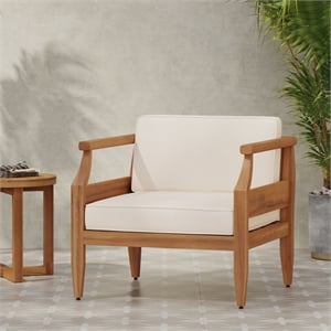 Cream Modern Swivel Lounge Chair with Solid Wood Base