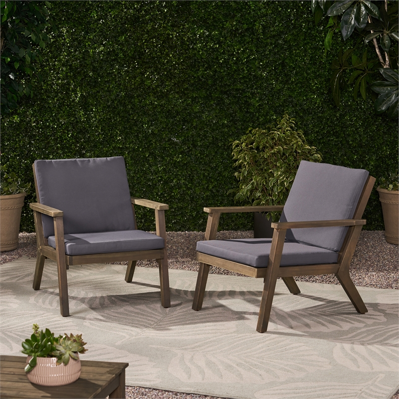 Set of 2 Acacia Wood Outdoor Club Chairs with Cushions