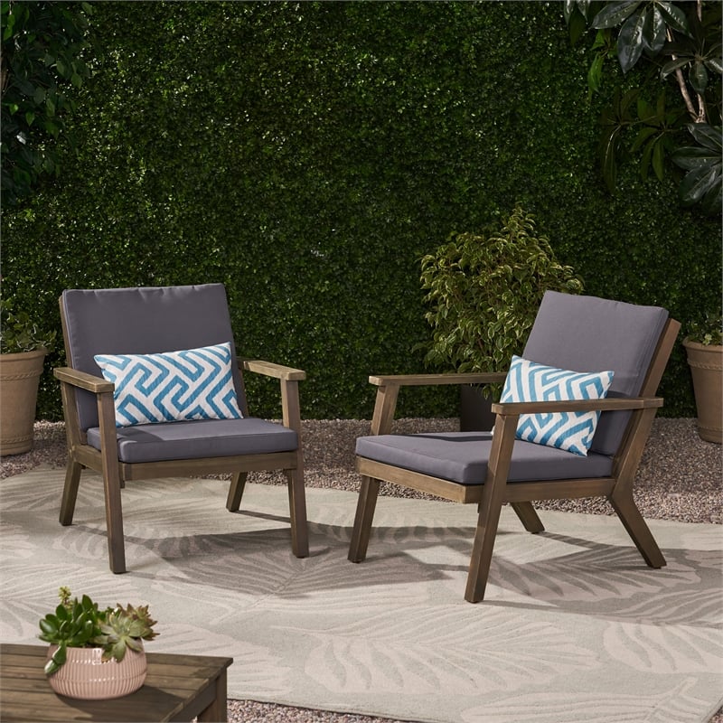 Set of 2 Acacia Wood Outdoor Club Chairs with Cushions