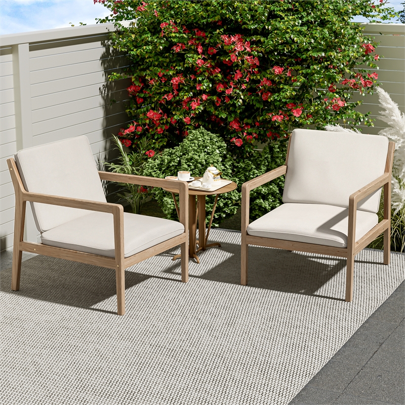 Set of 2 Outdoor Acacia Wood Armchairs with Cushions