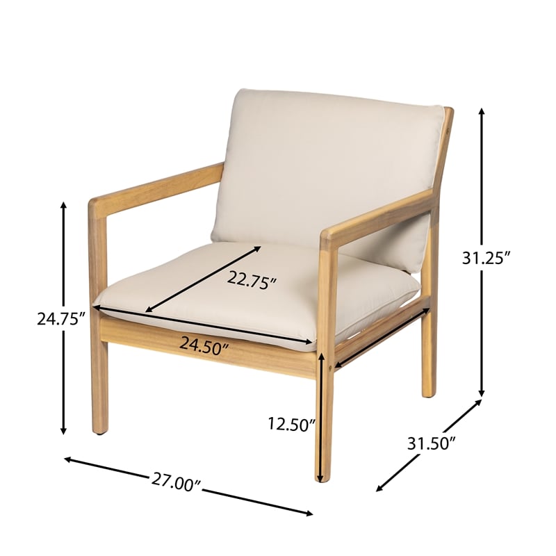 Set of 2 Outdoor Acacia Wood Armchairs with Cushions