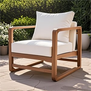 Oversized Acacia Wood Outdoor Lounge Chair with White Cushions