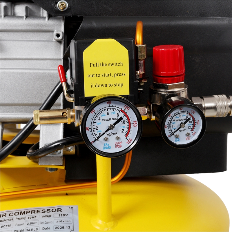 21-Gallon Air Compressor 2.5HP 110V/60Hz 115 PSI Yellow Tank