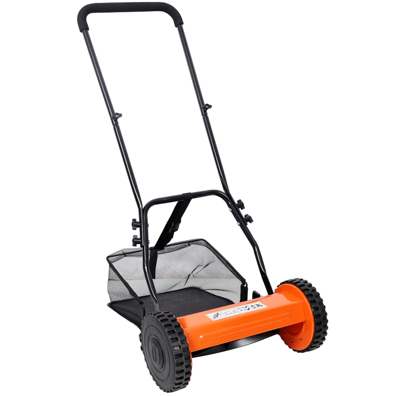 14-Inch 5-Blade Push Reel Lawn Mower with Grass Catcher  Orange