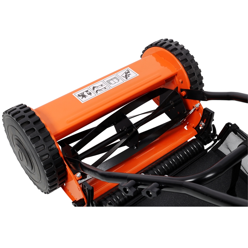 14-Inch 5-Blade Push Reel Lawn Mower with Grass Catcher  Orange