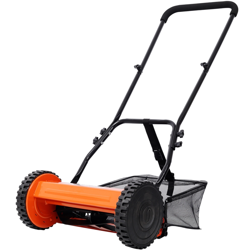 14-Inch 5-Blade Push Reel Lawn Mower with Grass Catcher  Orange