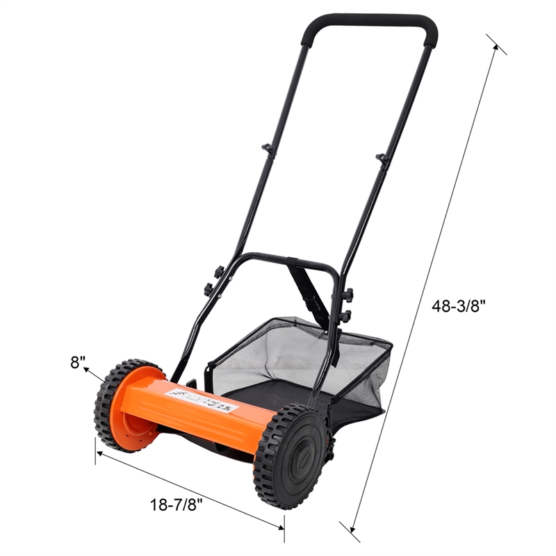 14-Inch 5-Blade Push Reel Lawn Mower with Grass Catcher  Orange