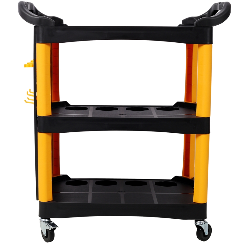 3 Tier Rolling  Cart with Wheels Hooks Panel Yellow/Black Plastic Storage Cart