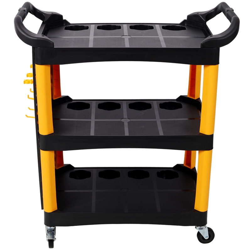 3 Tier Rolling  Cart with Wheels Hooks Panel Yellow/Black Plastic Storage Cart