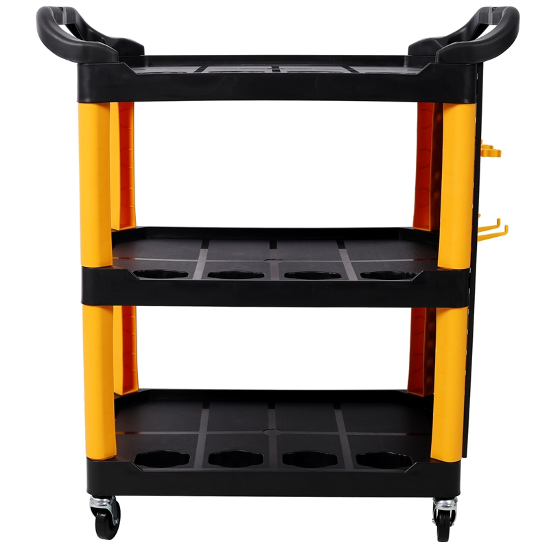 3 Tier Rolling  Cart with Wheels Hooks Panel Yellow/Black Plastic Storage Cart