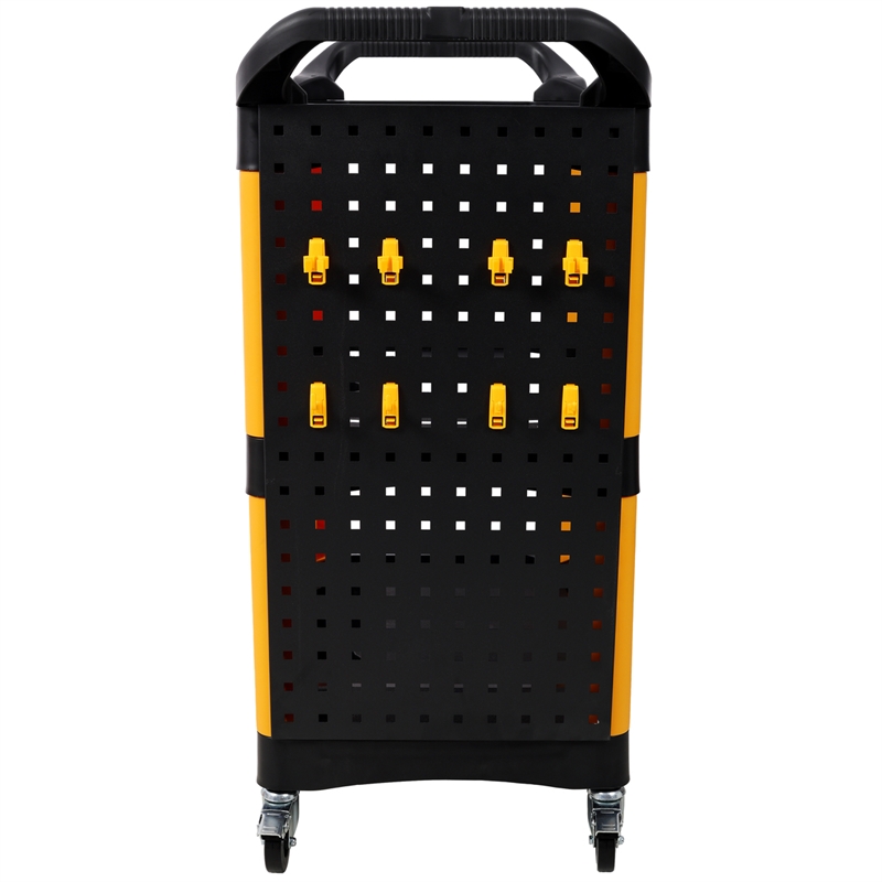 3 Tier Rolling  Cart with Wheels Hooks Panel Yellow/Black Plastic Storage Cart