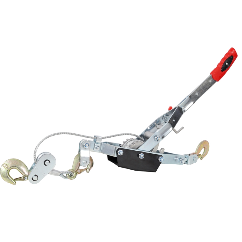 Silver Steel 4T Hand Winch Puller Dual Gear Ratchet  3 Hooks 12ft Cable