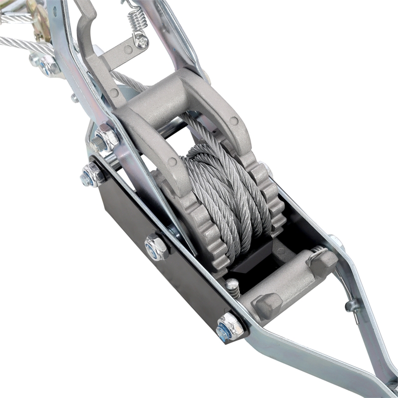 Silver Steel 4T Hand Winch Puller Dual Gear Ratchet  3 Hooks 12ft Cable
