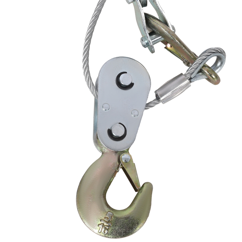 Silver Steel 4T Hand Winch Puller Dual Gear Ratchet  3 Hooks 12ft Cable