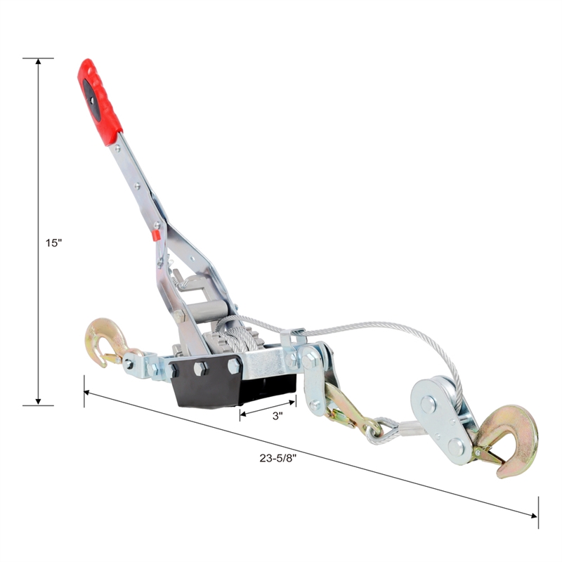 Silver Steel 4T Hand Winch Puller Dual Gear Ratchet  3 Hooks 12ft Cable