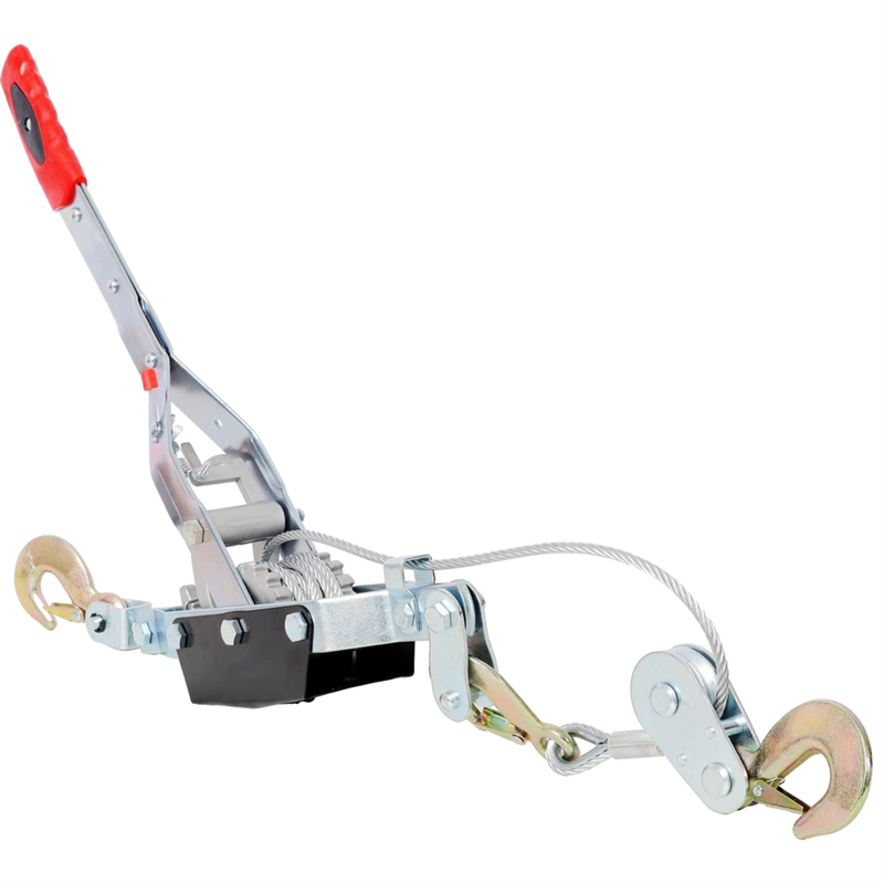 Silver Steel 4T Hand Winch Puller Dual Gear Ratchet  3 Hooks 12ft Cable