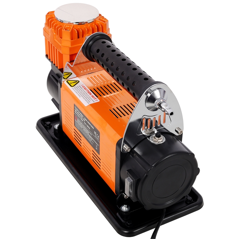 12V Heavy Duty Air Compressor  Orange Metal 150 PSI Tire Inflator with Gauge