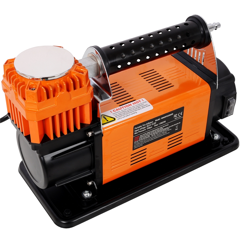 12V Heavy Duty Air Compressor  Orange Metal 150 PSI Tire Inflator with Gauge
