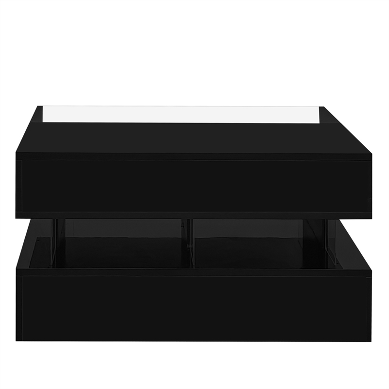 Modern Black MDF Lift Top Coffee Table with LED Lights Glass Top Storage Drawers