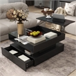 Modern Black MDF Lift Top Coffee Table with LED Lights Glass Top Storage Drawers