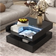Modern Black MDF Lift Top Coffee Table with LED Lights Glass Top Storage Drawers