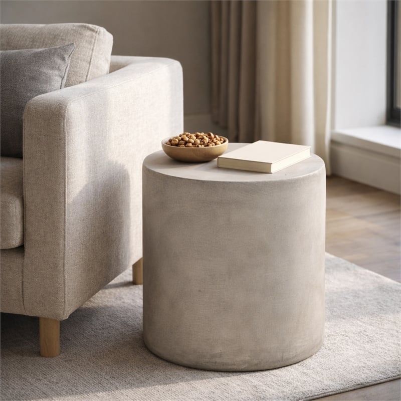 Modern Light Grey Concrete Round Outdoor SideTable Lightweight MGO Table